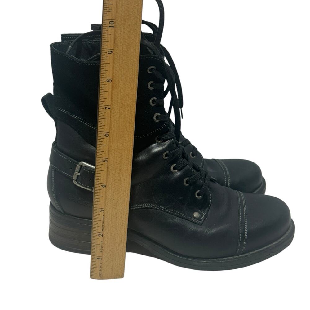 Taos Womens CRAVE Black Leather Block Heeled Zip Lace Combat Boots 42/ 11-11.5 - Picture 8 of 9